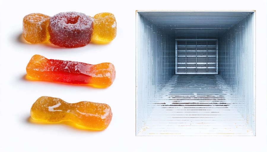 A visual analogy comparing freeze-dried candy to the clean and fresh qualities of eco-friendly air ducts